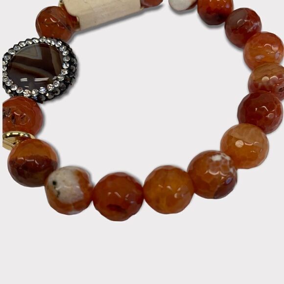 Agate and Pave Stone Beaded Stretch Bracelet, One Size - Picture 3 of 4